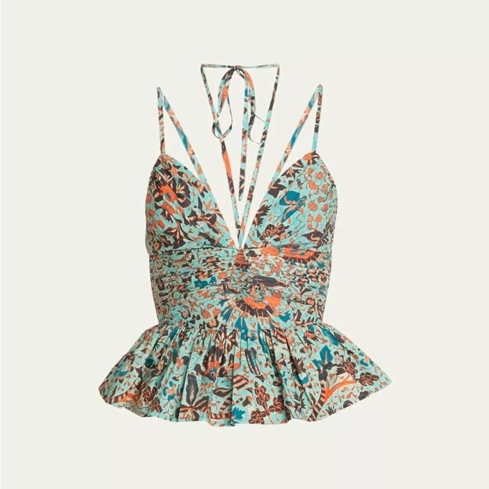 NWT Ulla Johnson Essie Cutout Strappy Halter Peplum Floral Top Size 2